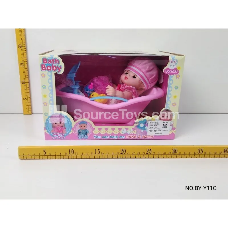 3 Styles 10-Inch Vinyl Doll with Non-Functional Bathtub