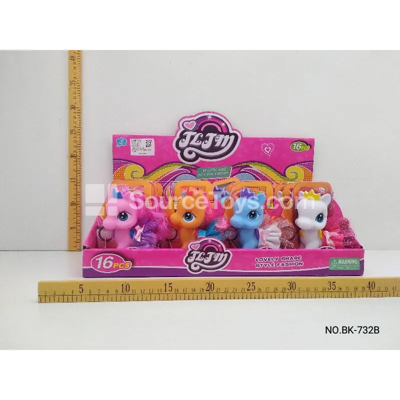 Crown Unicorn Pony with Cape & Dress, 16 pcs, 4 assorted colors