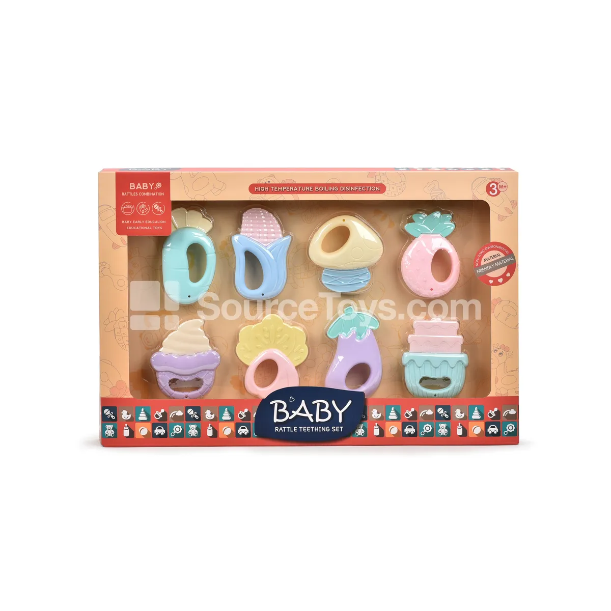 Baby Teether Gift Set - Fruit & Vegetable Shape Rattle Toy