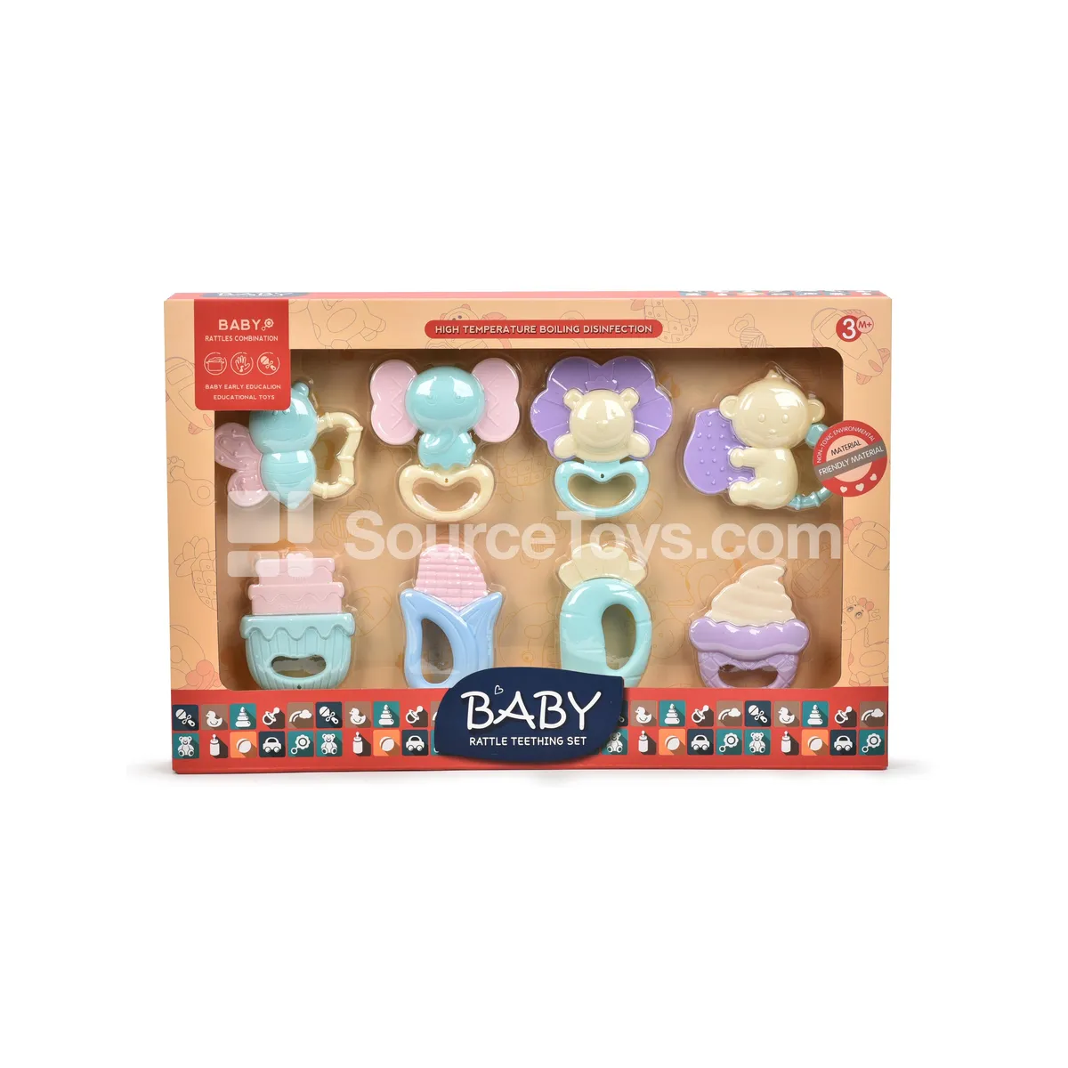 Rattle Teether Toy Set – Vegetable & Animal Shapes