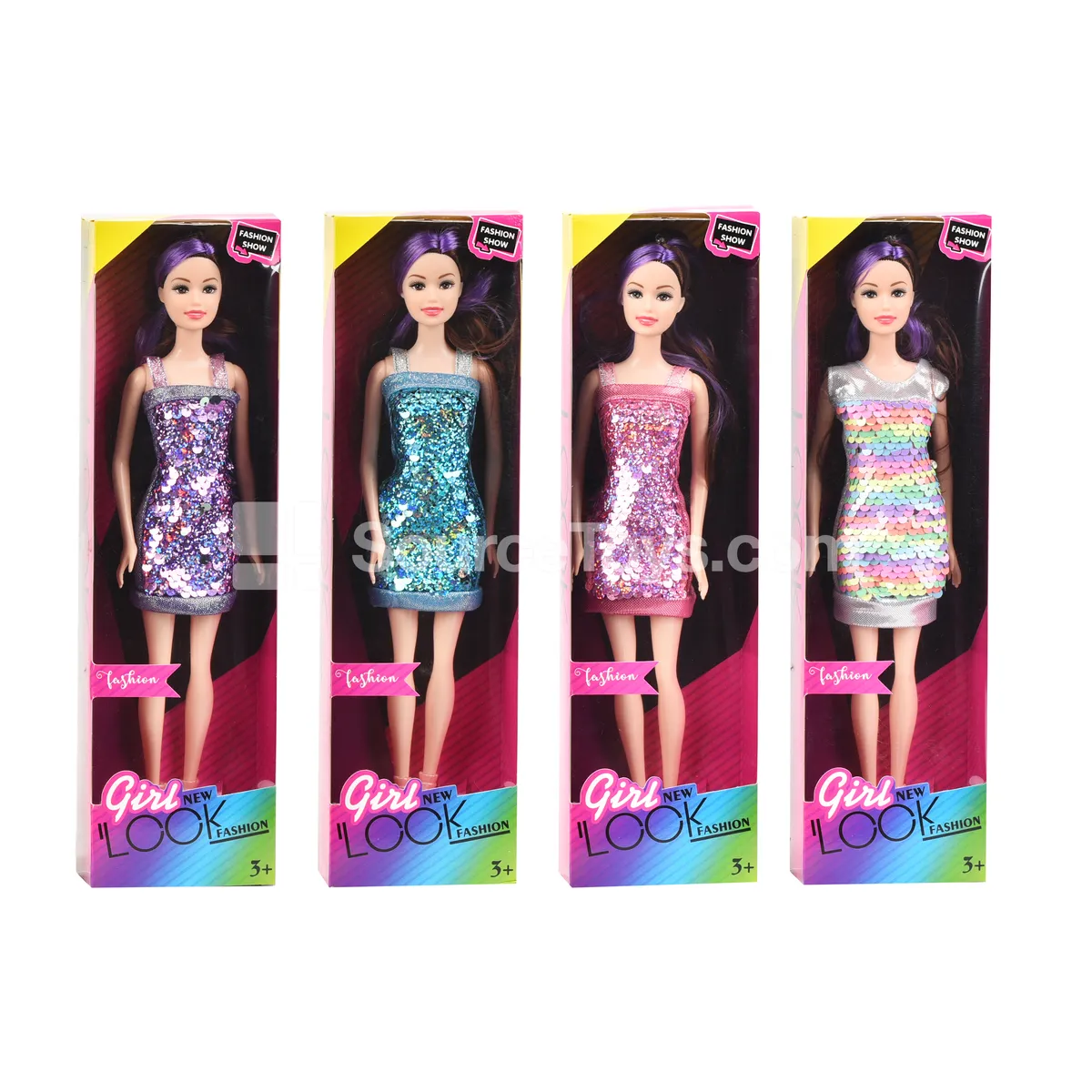 11.5" Solid Fashion Doll with Sequins Dress Set 4 Styles Assorted 11.5