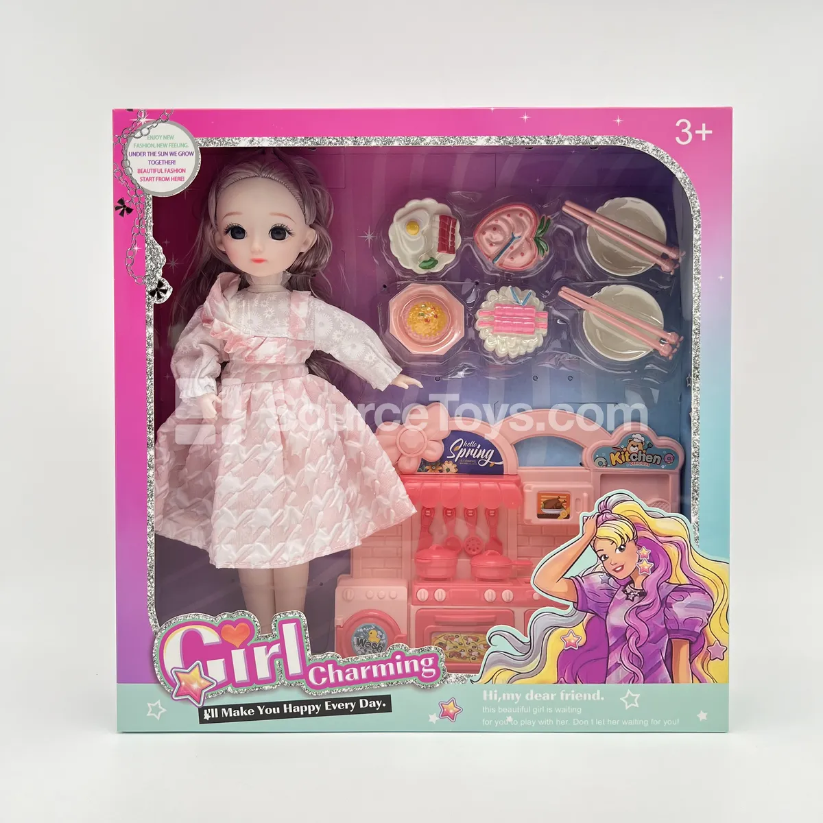 12-inch 22-Jointed Fashion Doll with Kitchen Accessories Pretend-Play Toy Set