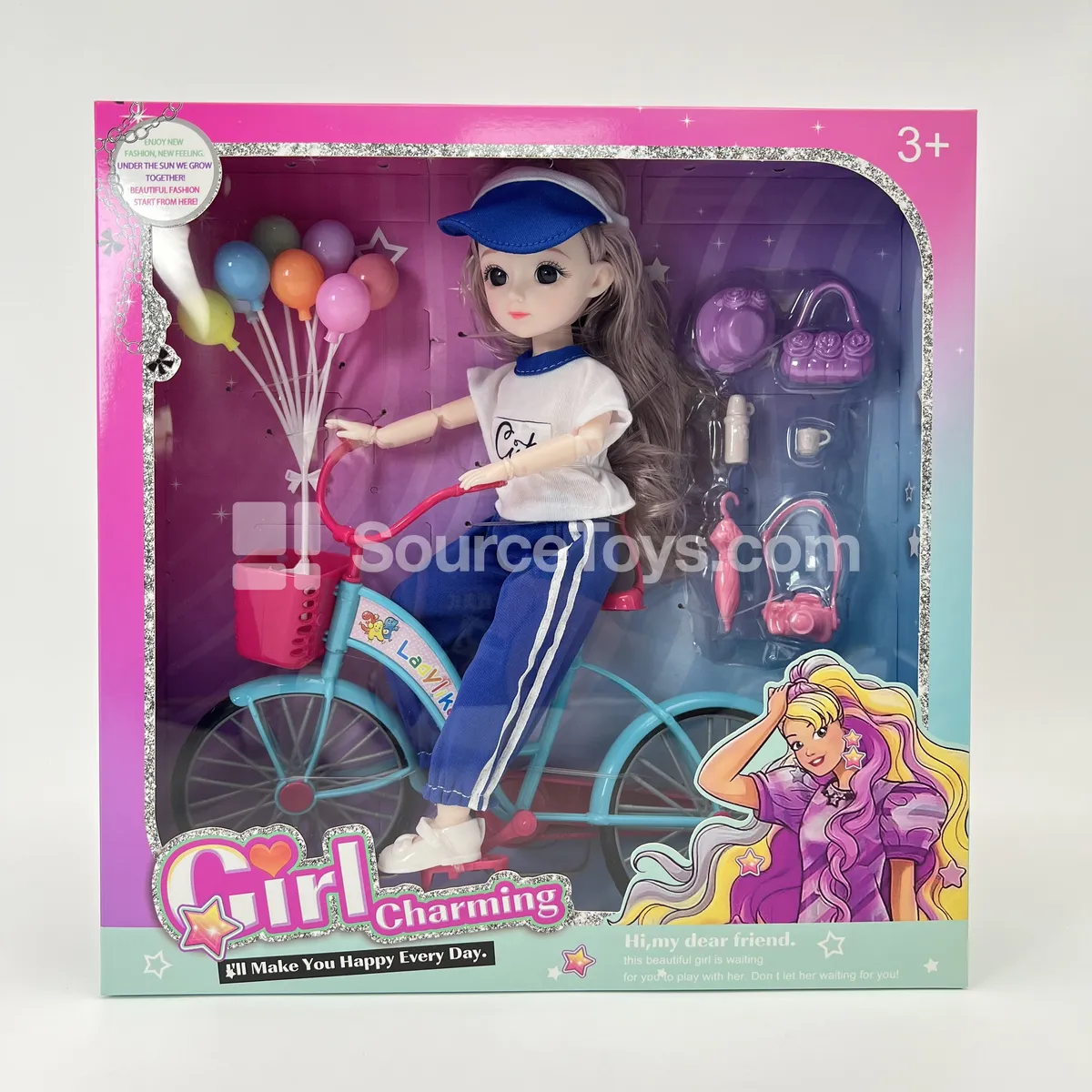 12-Inch 22-Jointed Fashion Doll with Bike and Balloon Accessories