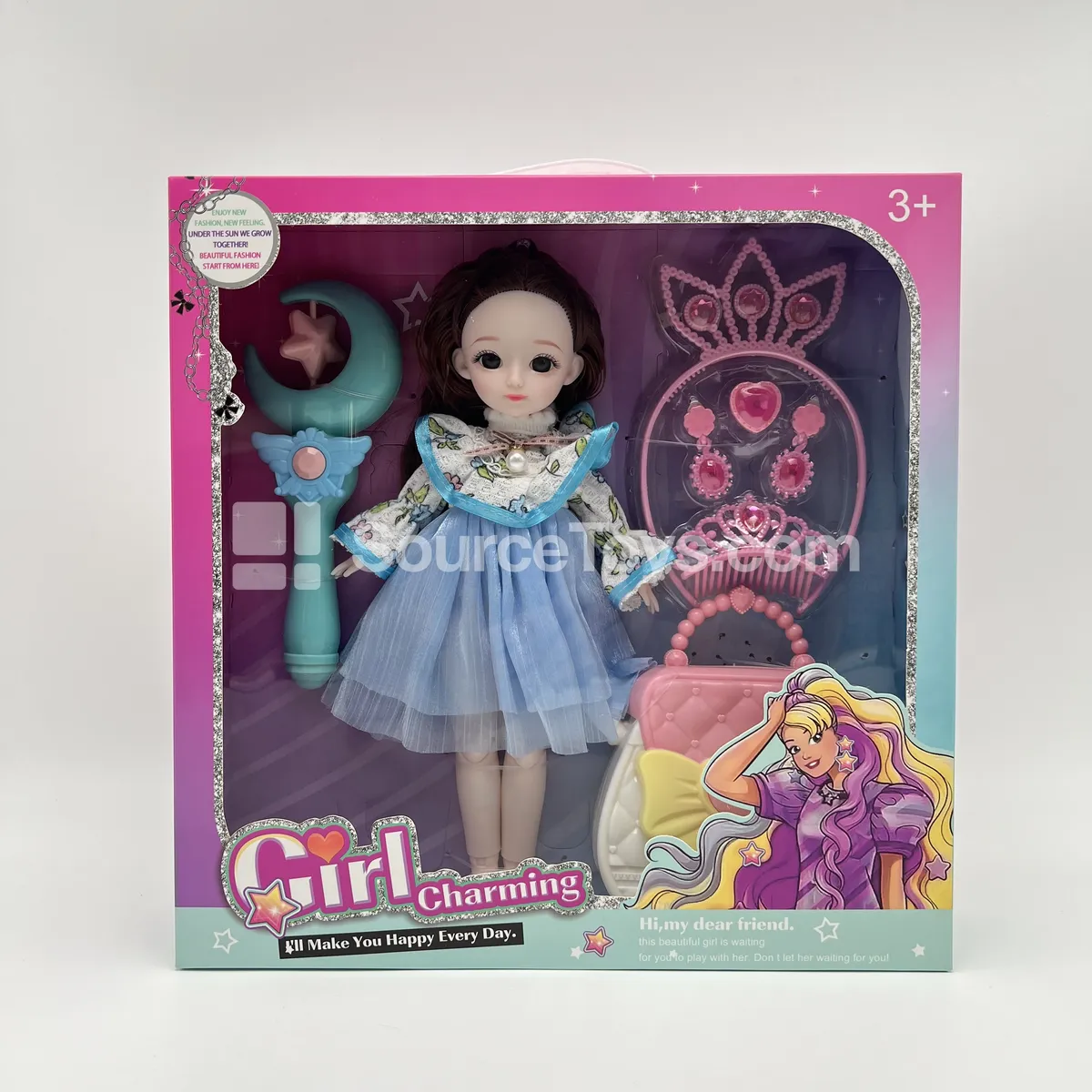 12-Inch 22-Jointed Fashion Doll with Wand, Crown, Handbag - Pretend-Play Toy for Girls