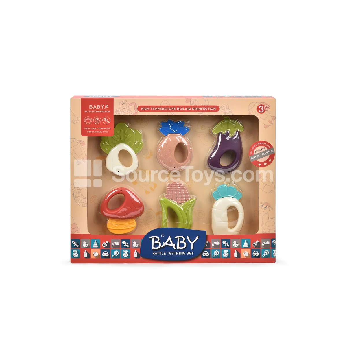 Rattle Teether Toy Set - Fruit & Veggie Shapes, Boilable & Chewable Rattle Teether Toy Set - Fruit & Veggie Shapes, Boilable & Chewable
