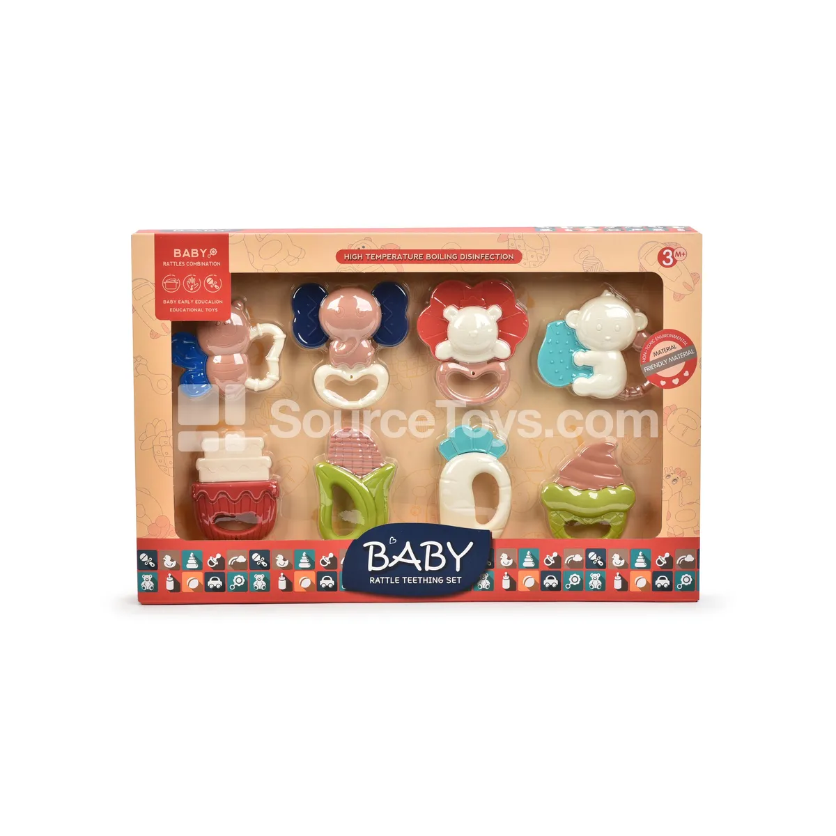 Rattle Teether Toy Set - Cartoon Vegetable & Animal Shapes