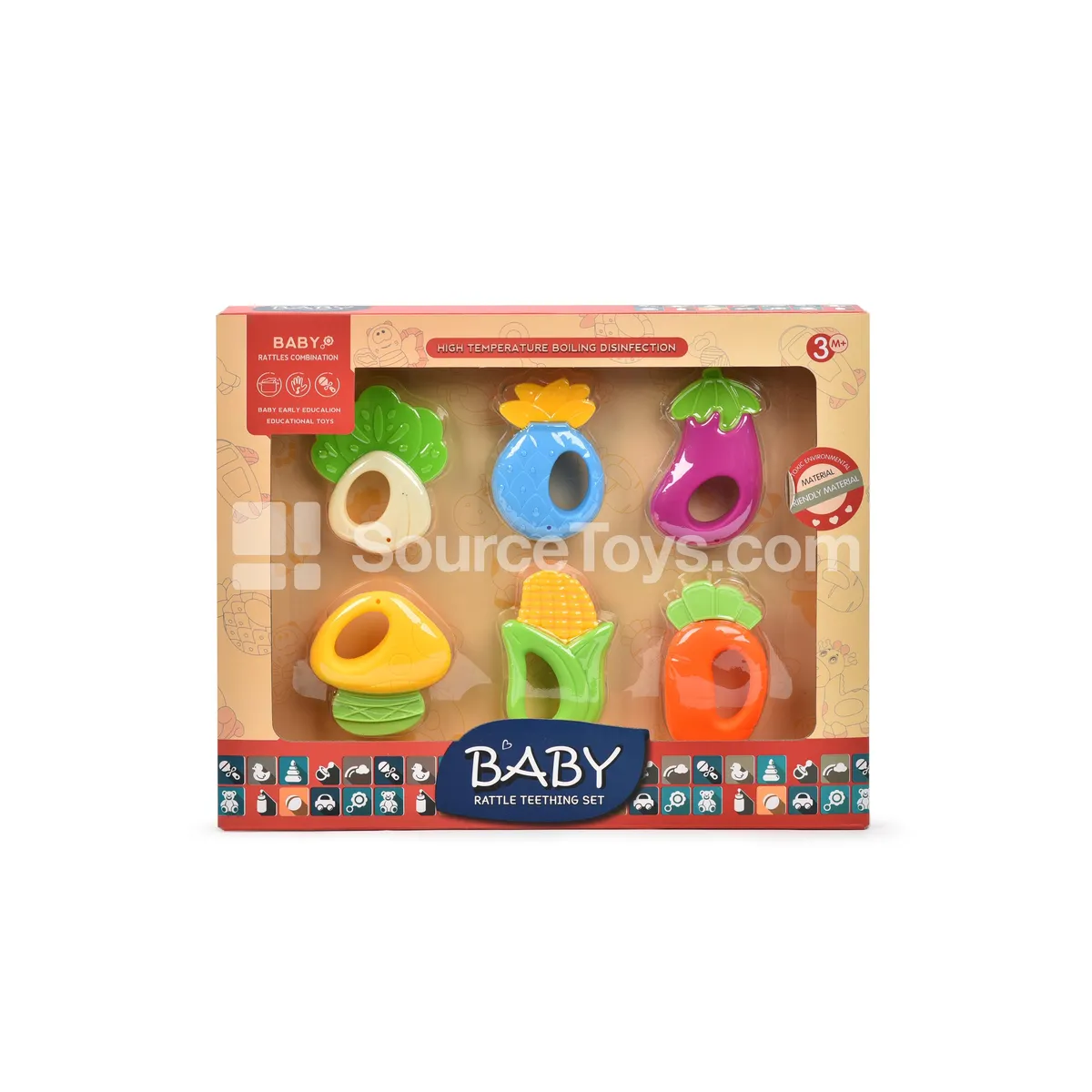 Rattle Teether – Fruit & Vegetable Shapes, Boilable, Gift Box Rattle Teether – Fruit & Vegetable Shapes, Boilable, Gift Box