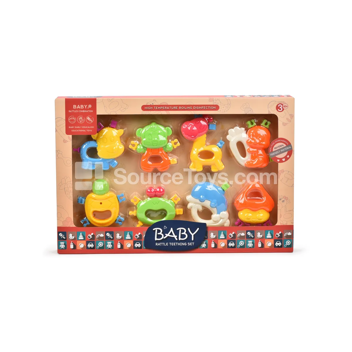 Newborn Baby Rattle Teether Toy Set - Animal Shape, Boilable, Chewable, Gift Box