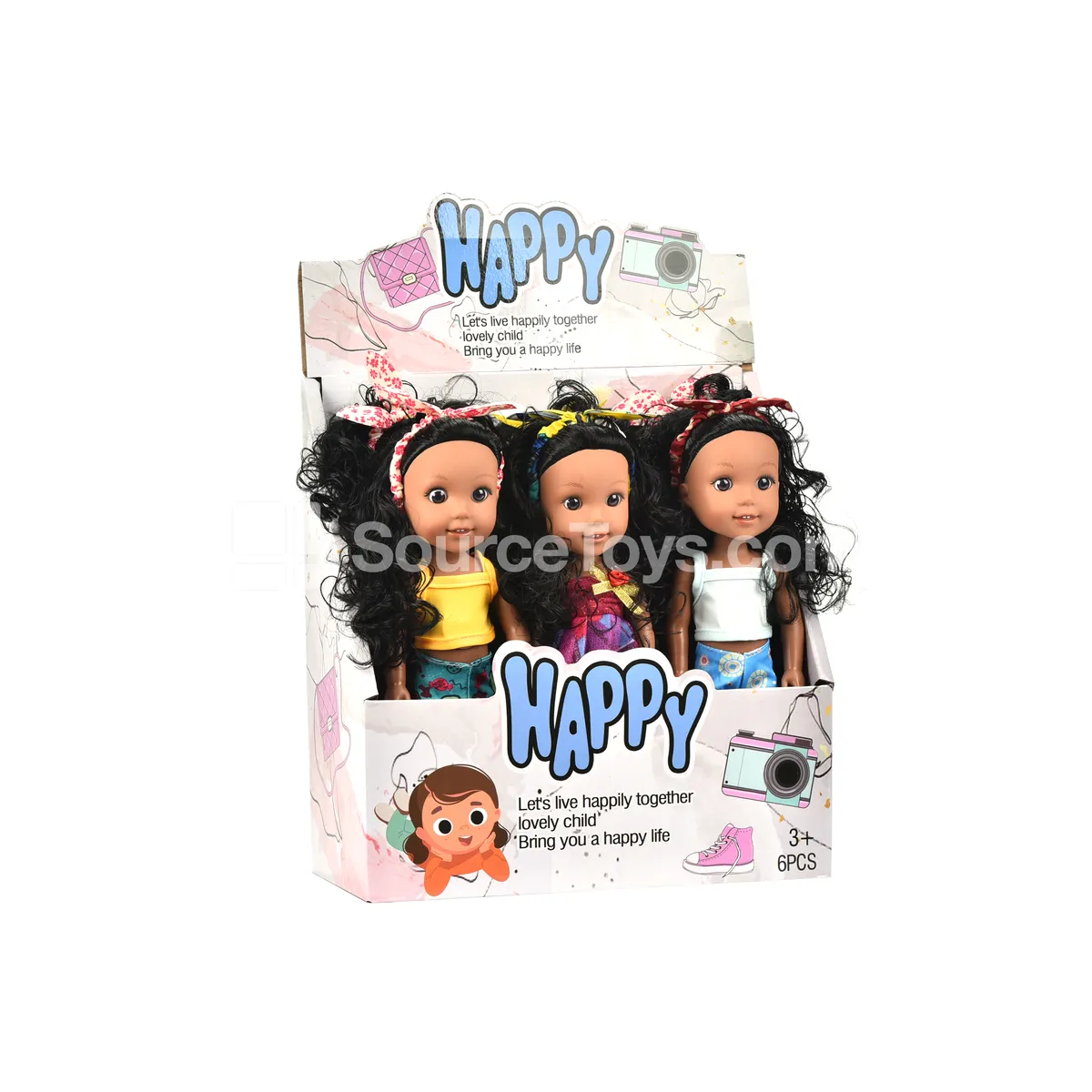 14-inch Vinyl Black Doll 6-Pack 3 Styles with IC Assorted