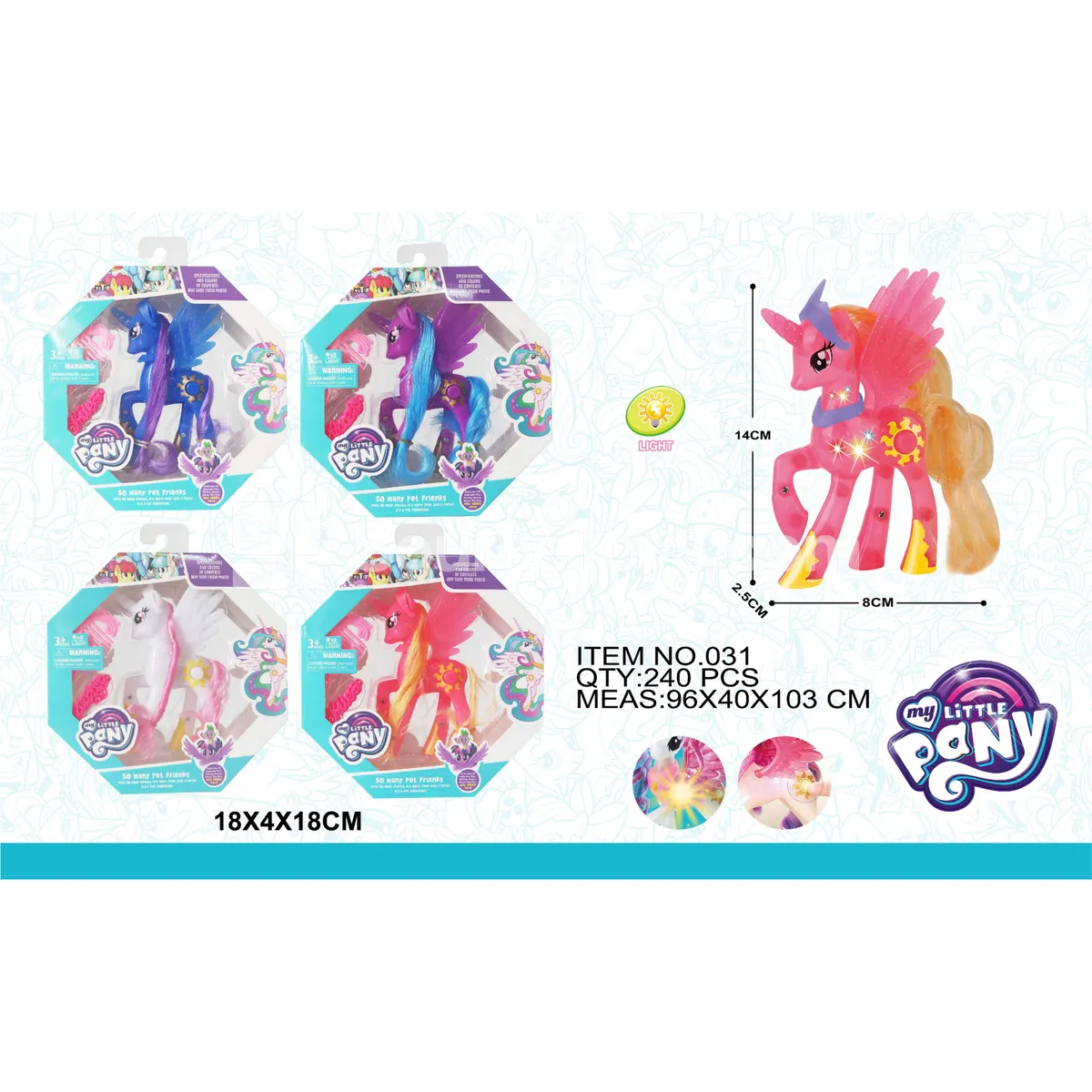Double-sided blister solid-color shiny pony figure with comb and clip