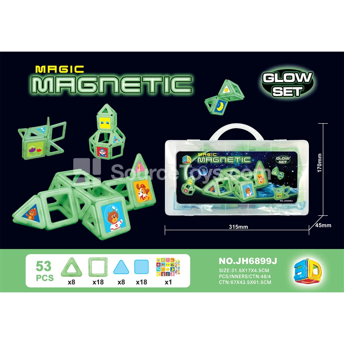 53pcs Glow-in-the-Dark Magnetic Building Tiles