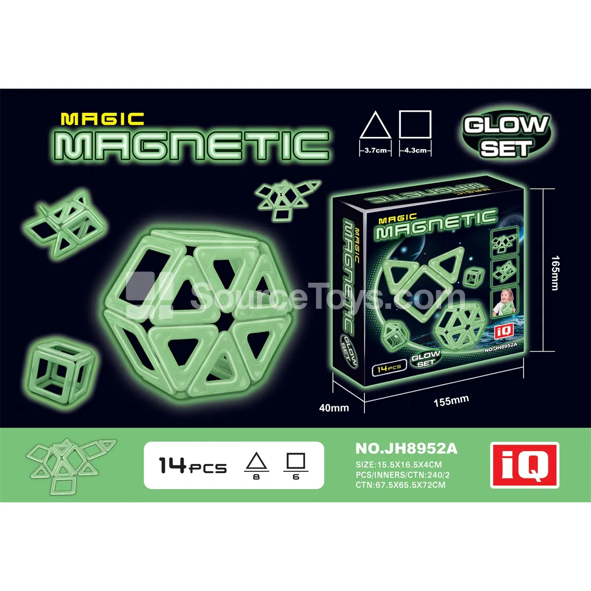 Glow-in-the-Dark Magnetic Building Tiles (14pcs)
