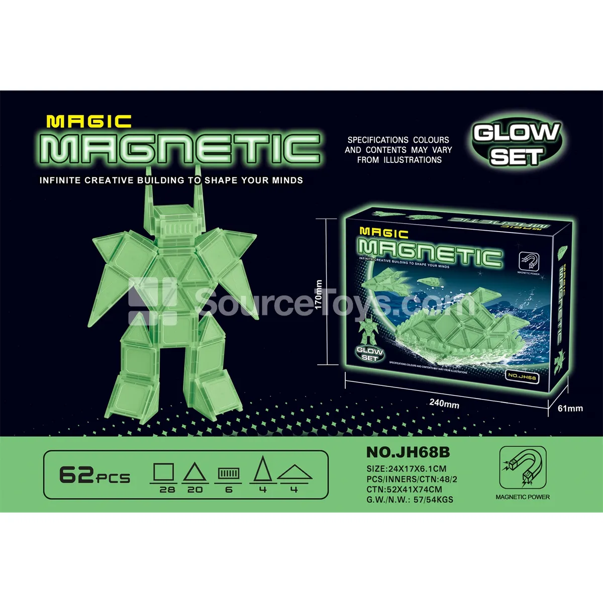 Glow-in-the-Dark Magnetic Tiles (62pcs) Glow-in-the-Dark Magnetic Tiles (62pcs)