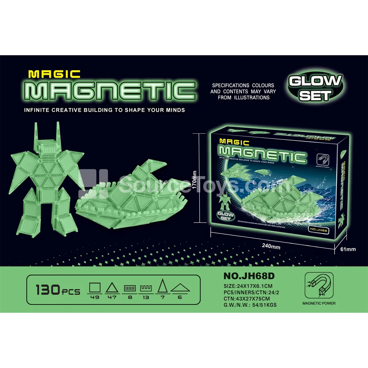 Glow-in-the-Dark Magnetic Tiles (130pcs) Glow-in-the-Dark Magnetic Tiles (130pcs)