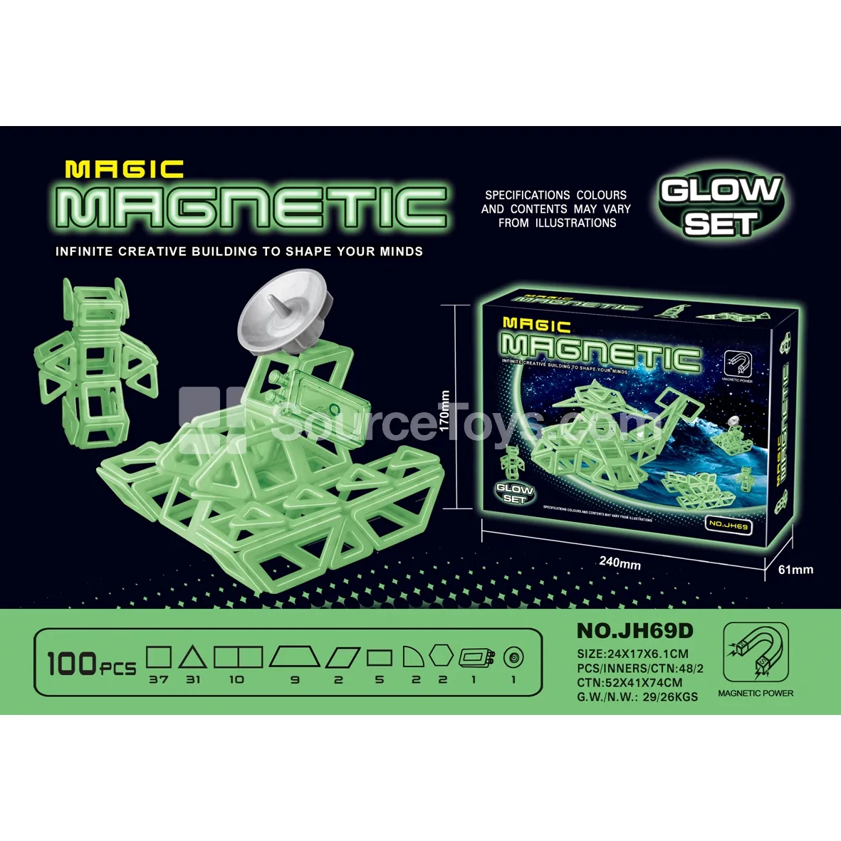 Glow-in-the-Dark Magnetic Tiles 100pcs Glow-in-the-Dark Magnetic Tiles 100pcs