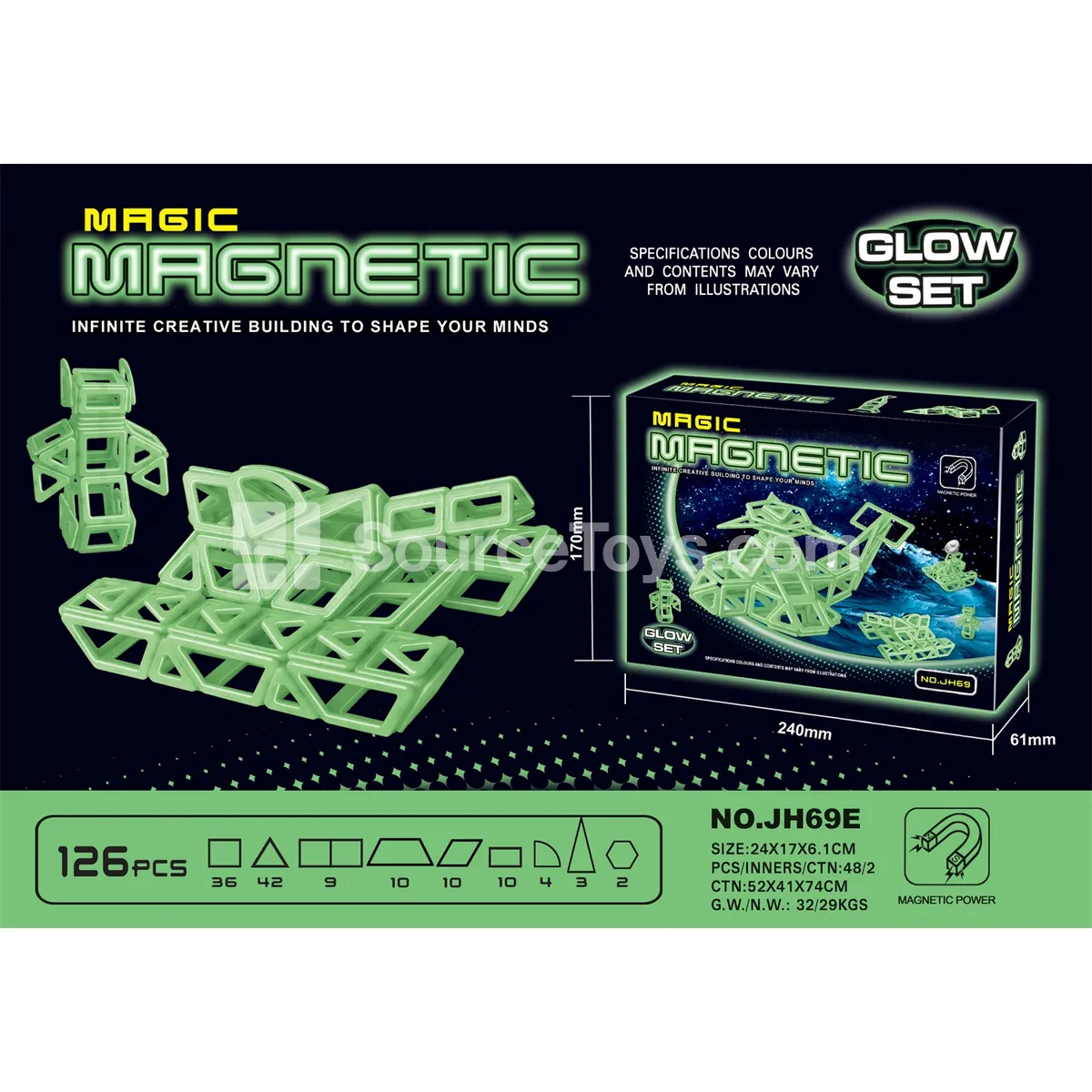 Glow-in-the-Dark Magnetic Tiles (126pcs)