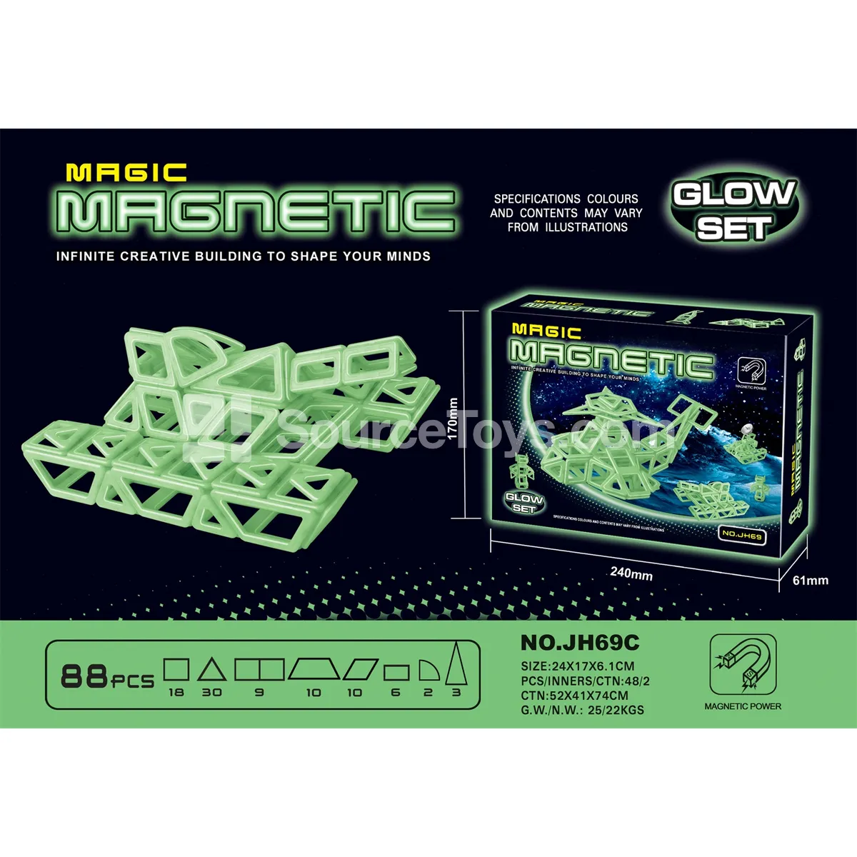 Glow-in-the-Dark Magnetic Tiles (88pcs)