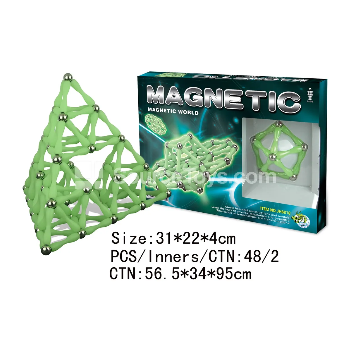 Glow-in-the-Dark Magnetic Building Blocks 52pcs