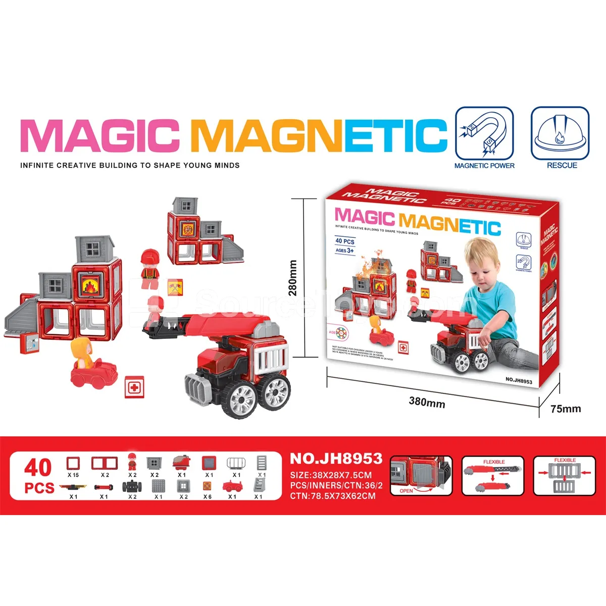 Magnetic Building Tiles Fire Station Set (40 PCS) Magnetic Building Tiles Fire Station Set (40 PCS)