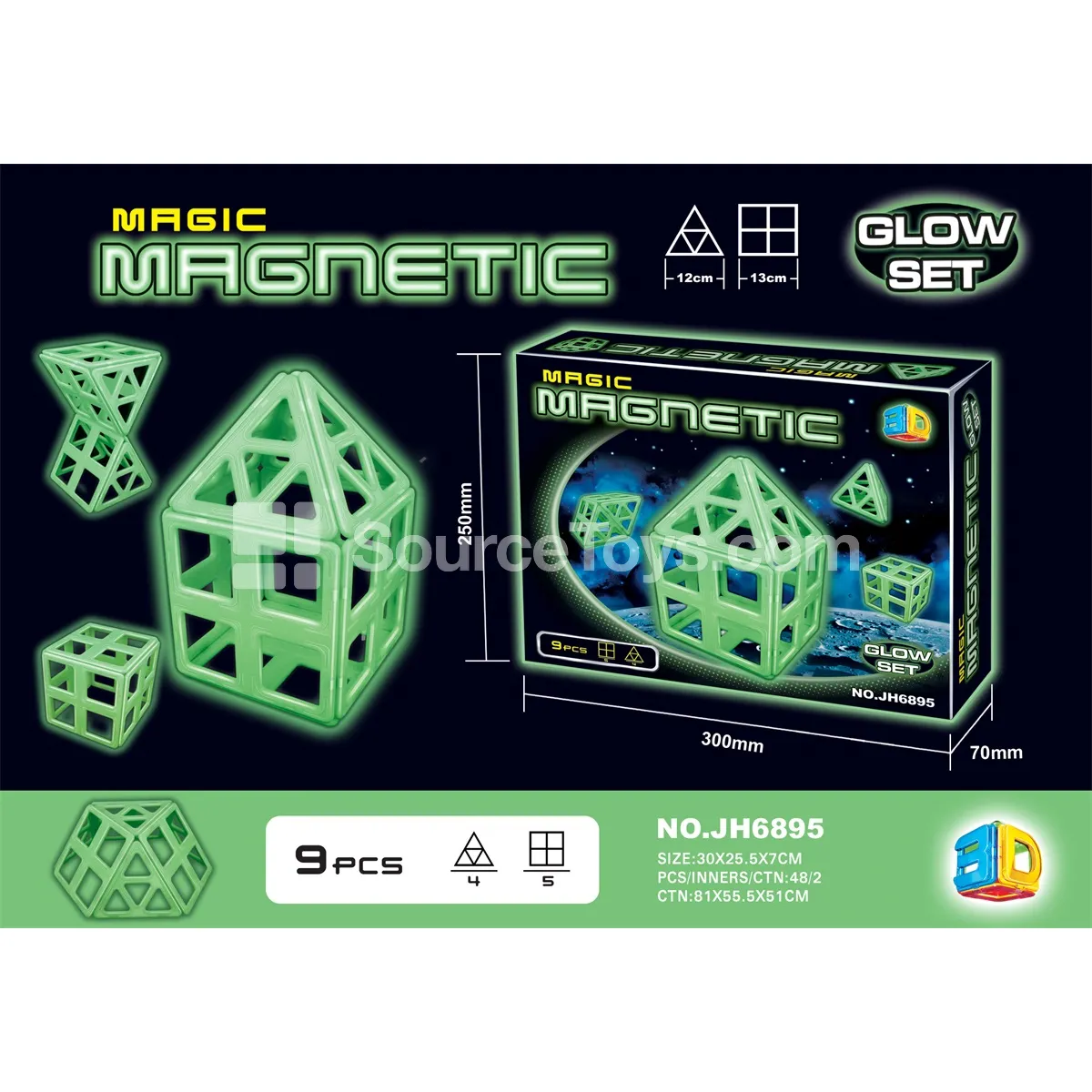 Glow-in-the-Dark Magnetic Building Blocks (9pcs)