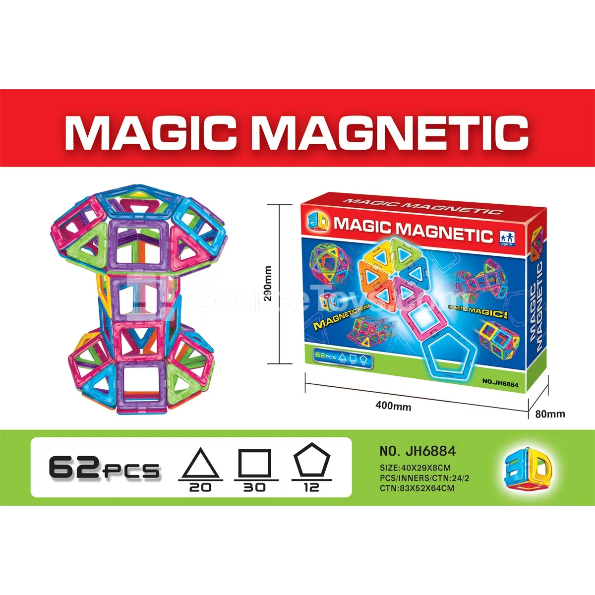Magnetic Building Blocks Set (62pcs)