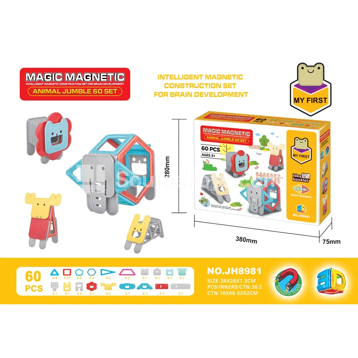 Animal Assembly Set (Lion, Giraffe, Elephant, Rabbit) Magnetic Building Blocks (60pcs)