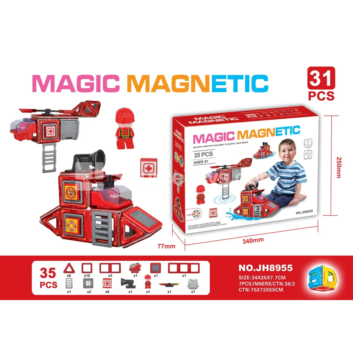 Firefighter Assembly Set - Magnetic Building Blocks 35PCS