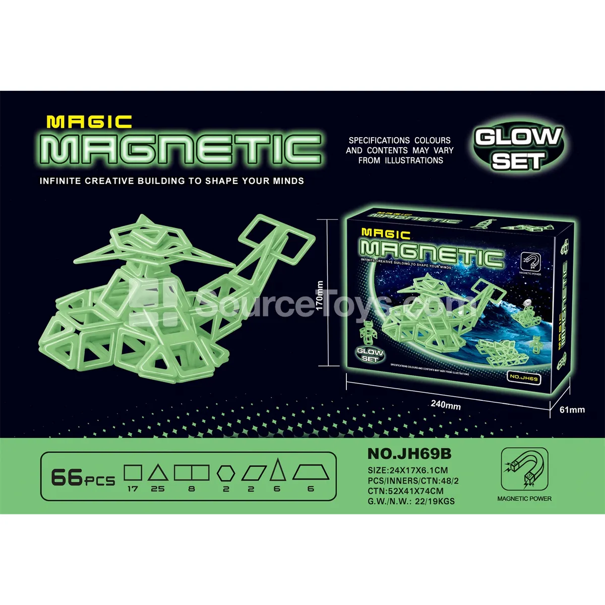 Glow-in-the-Dark Magnetic Building Tiles (66pcs)