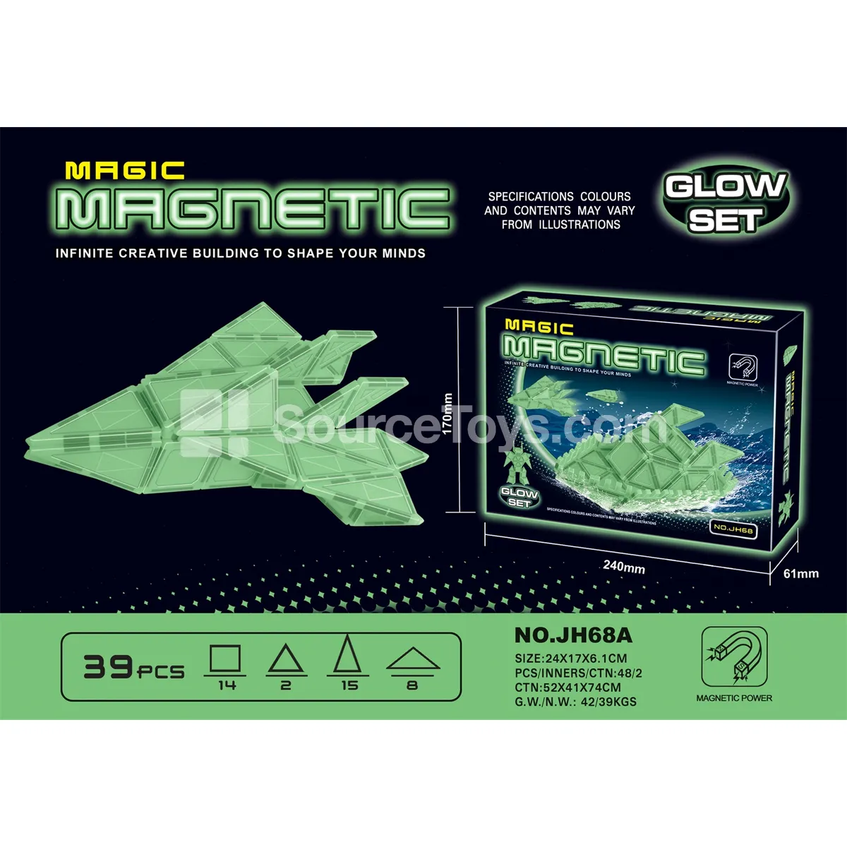 Glow-in-the-Dark Magnetic Building Tiles (39pcs)