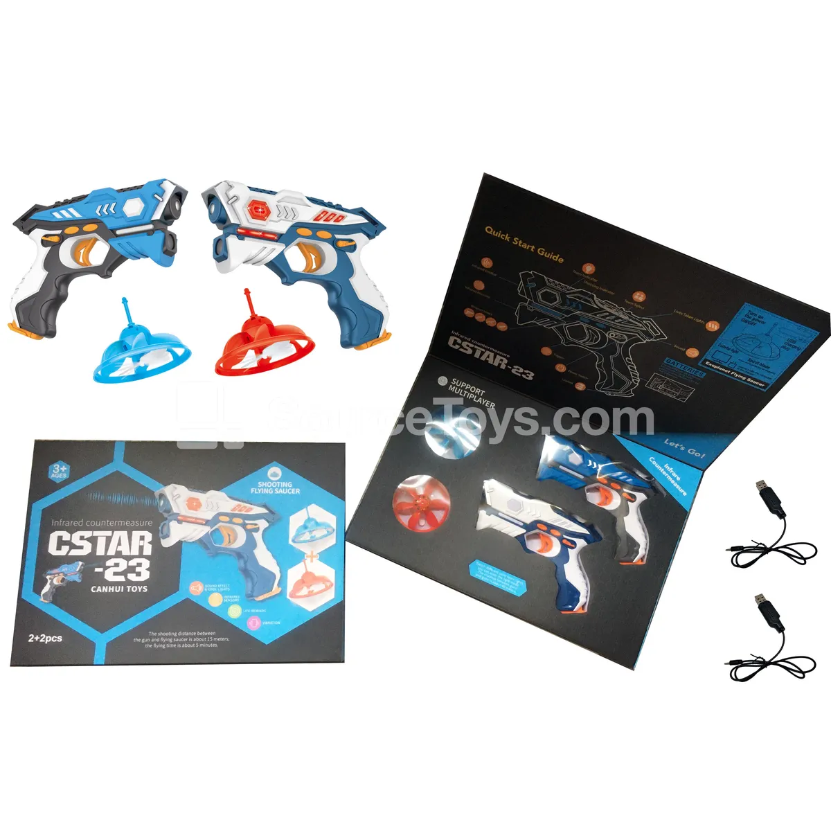Infrared Battle Gun Set (2 Guns + 2 Flying Discs + 2 USB Cables) Infrared Battle Gun Set (2 Guns + 2 Flying Discs + 2 USB Cables)