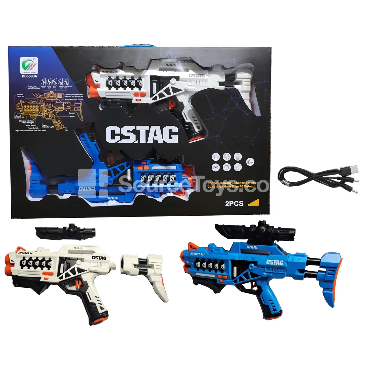 Disassemblable Infrared Battle Long Gun 2 pcs (Built-in Lithium Battery) + 1 USB Charging Cable (1-to-2) Disassemblable Infrared Battle Long Gun 2 pcs (Built-in Lithium Battery) + 1 USB Charging Cable (1-to-2)