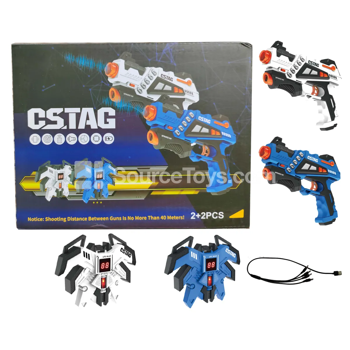 Infrared Battle Gun Set (2 Guns with Built-in Lithium Battery) + 2 Fourth-Generation Vests with Display (Built-in Lithium Battery) + 1 USB Charging Cable Infrared Battle Gun Set (2 Guns with Built-in Lithium Battery) + 2 Fourth-Generation Vests with Display (Built-in Lithium Battery) + 1 USB Charging Cable