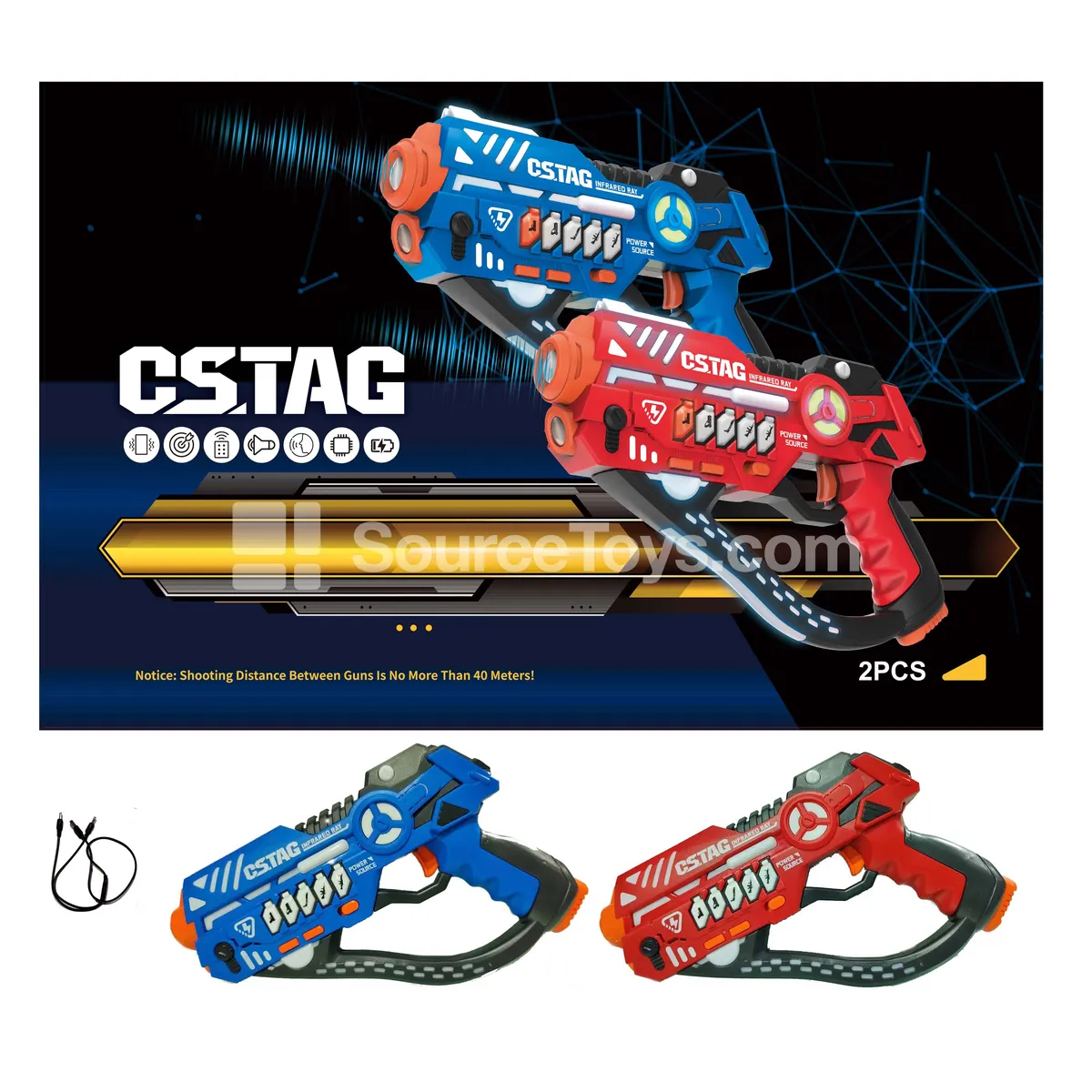 Infrared Battle Gun Set (2 Guns with Built-in Lithium Battery + 1-to-2 USB Charging Cable)