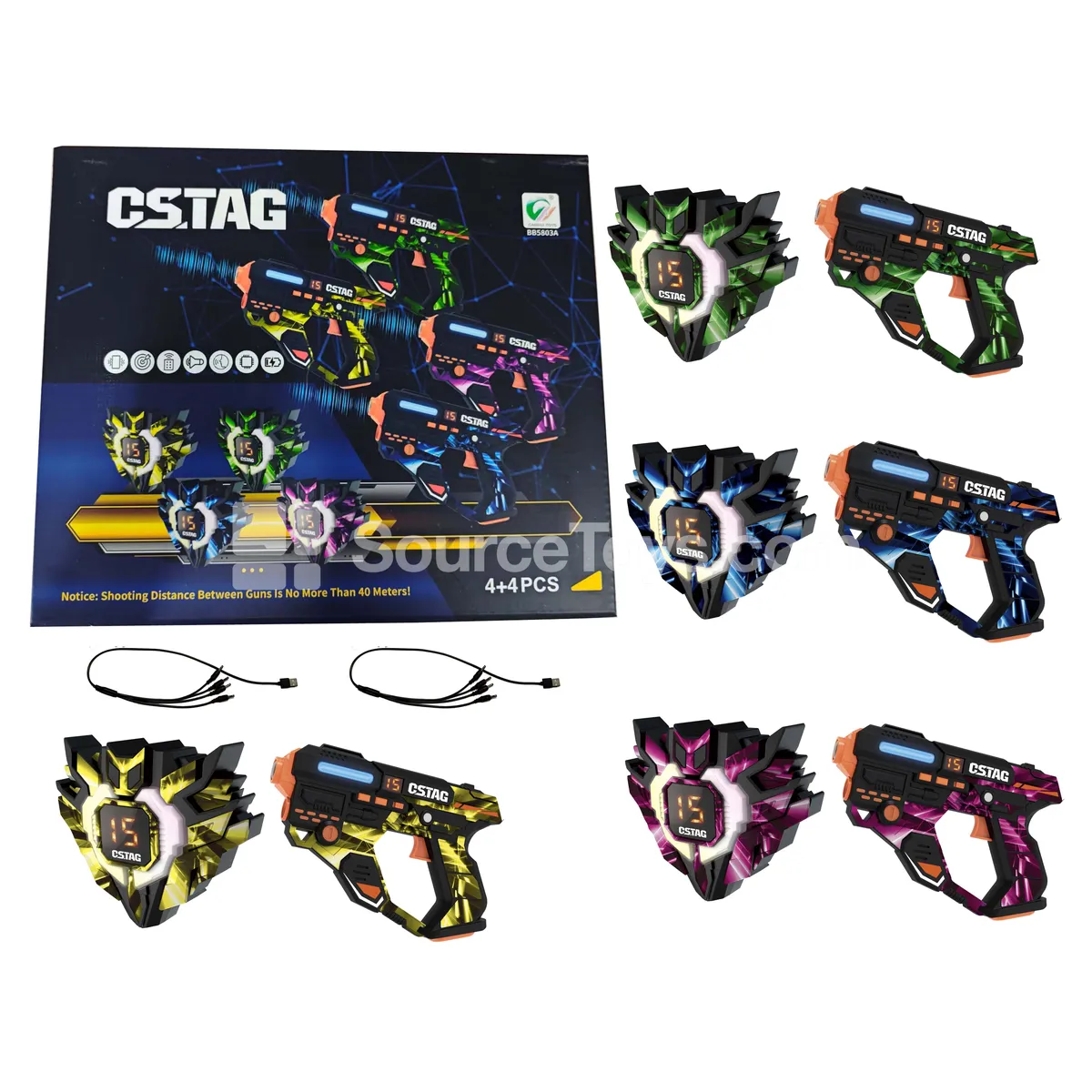Wireless Data Sync Battle Gun Set (4 Guns + 4 Vests + 2 USB Charging Cables) Wireless Data Sync Battle Gun Set (4 Guns + 4 Vests + 2 USB Charging Cables)