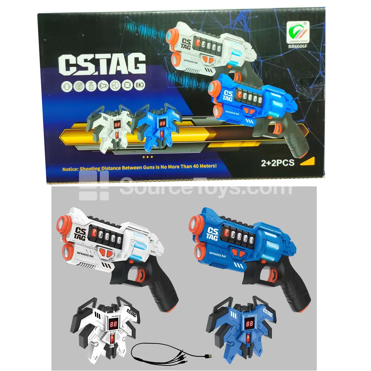 Infrared Battle Gun Set (2 Guns, 2 Vests with Display, USB Charging Cable)