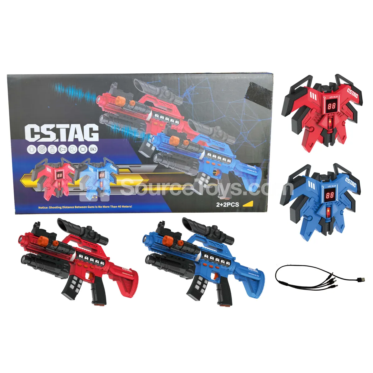 Disassemblable Infrared Battle Rifle 2pcs (Built-in Li-ion Battery) + 2pcs 4th Gen Display Vest (Built-in Li-ion Battery) + 1pc 1-to-4 USB Charging Cable Disassemblable Infrared Battle Rifle 2pcs (Built-in Li-ion Battery) + 2pcs 4th Gen Display Vest (Built-in Li-ion Battery) + 1pc 1-to-4 USB Charging Cable