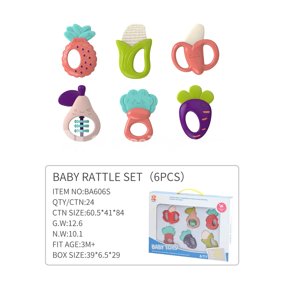 Teether Fruit & Veggie Rattle Set (6 pcs) Teether Fruit & Veggie Rattle Set (6 pcs)