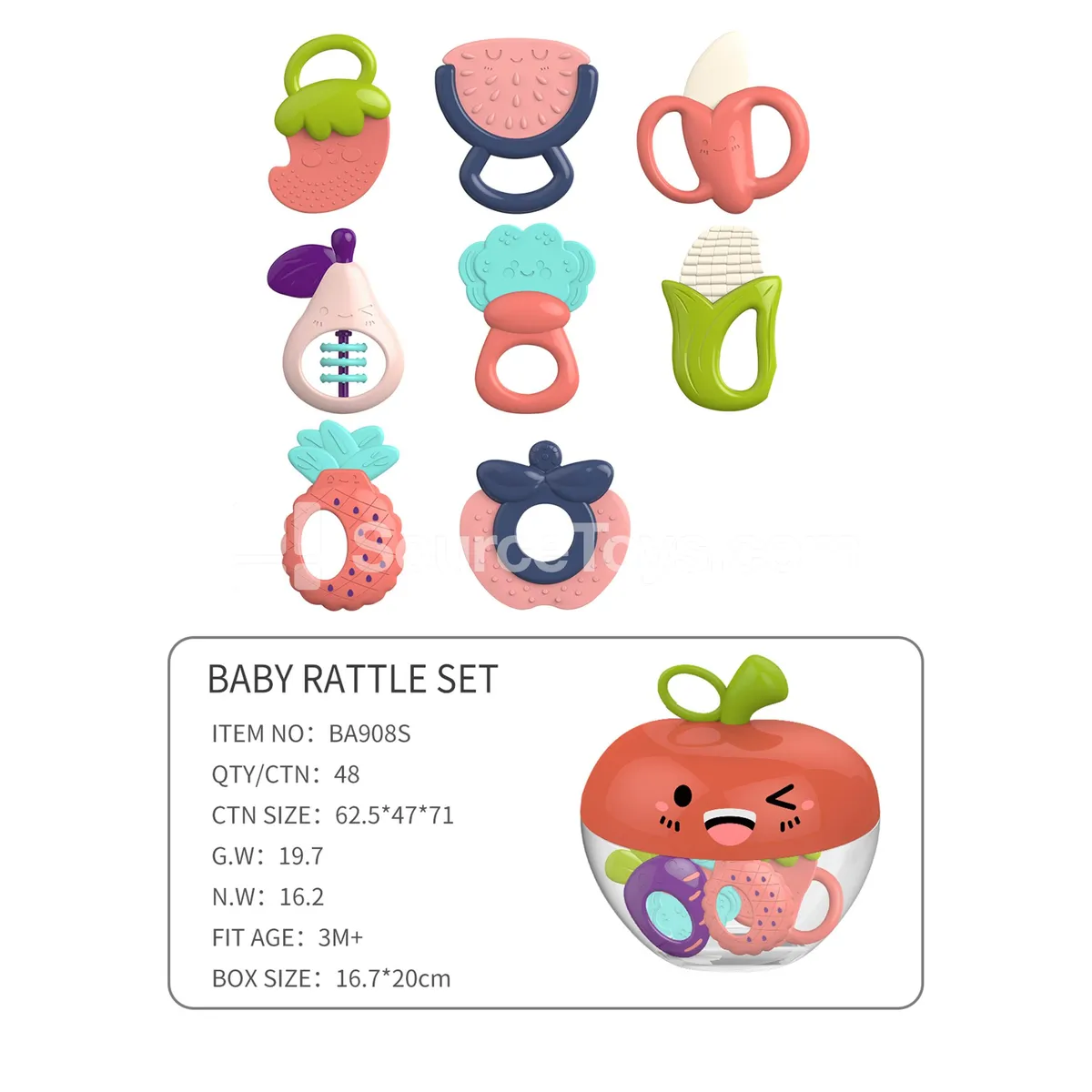 Teether Fruit & Vegetable Rattle Set 8pcs Teether Fruit & Vegetable Rattle Set 8pcs