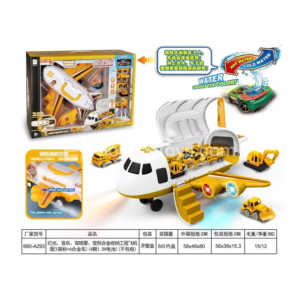 Light & Music Transforming Firefighting Aircraft with Dual Spray & Alloy Storage (1 Sign + 6 Alloy Cars, 4x1.5V Batteries Not Included)