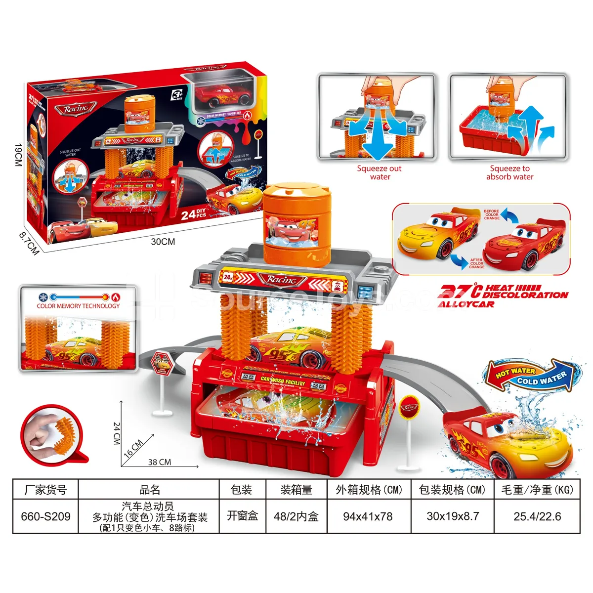 Multifunctional Color-Changing Car Wash Playset with 1 Color-Changing Car and 8 Road Signs Multifunctional Color-Changing Car Wash Playset with 1 Color-Changing Car and 8 Road Signs