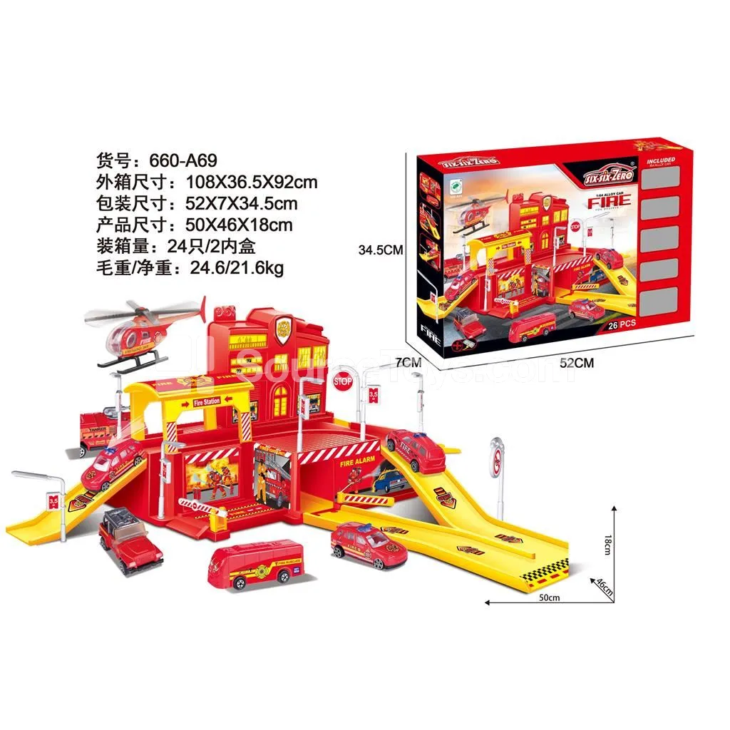 Alloy Fire Station Parking Set