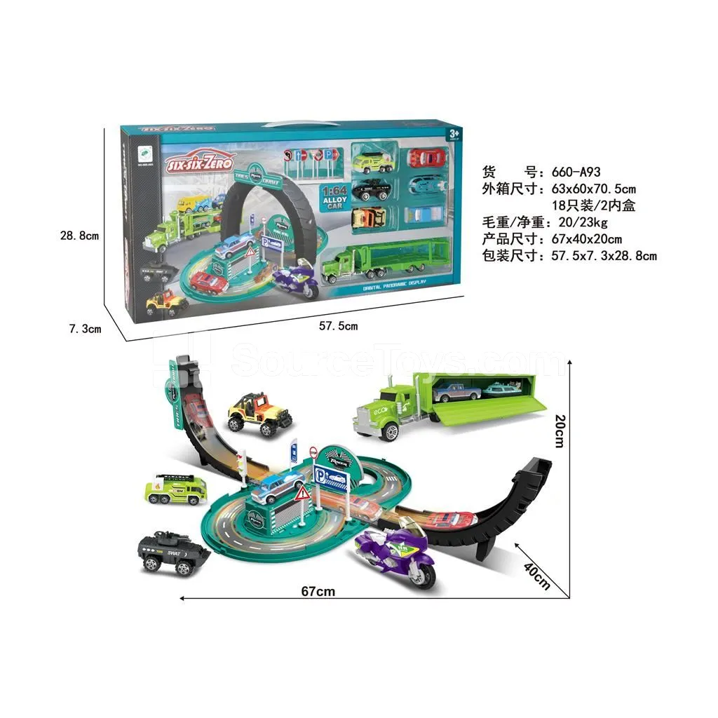 Transformable Tire Alloy Racing Car Parking Set (6 Cars + 1 Truck)