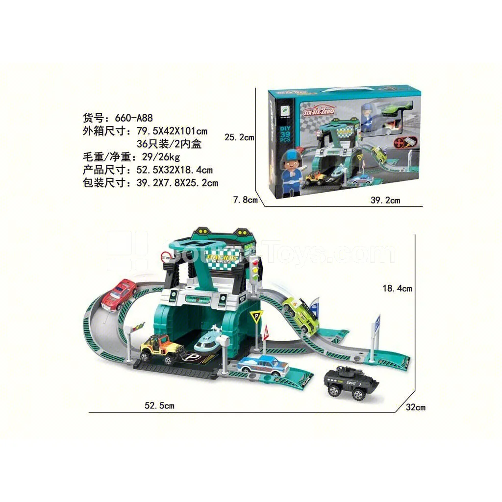 Racing Alloy Parking Garage Set (with 1 figure, 1 car, 1 plane)