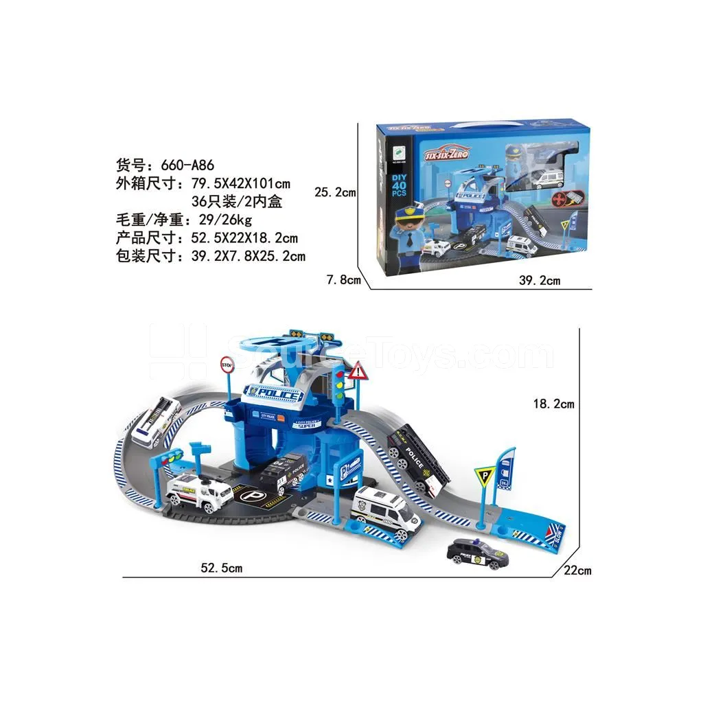 Police Alloy Parking Set (with 1 Figure, 1 Car, 1 Plane)