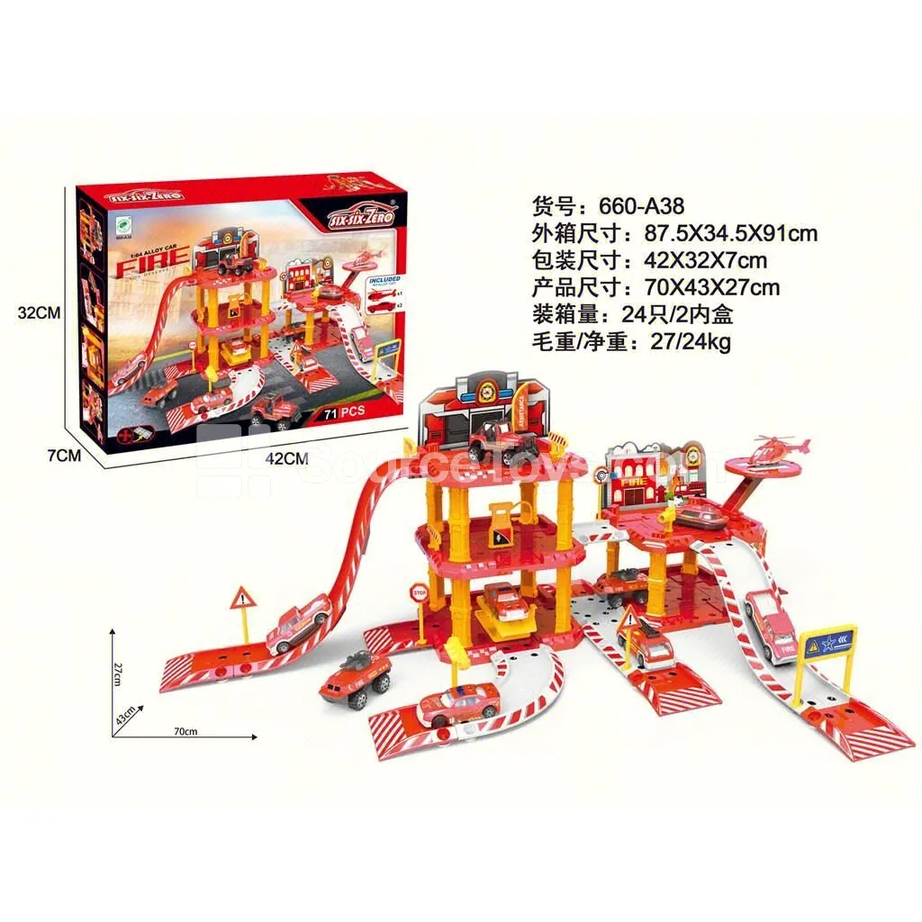 Alloy Fire Station Parking Set (2 Alloy Cars 1 Plane)
