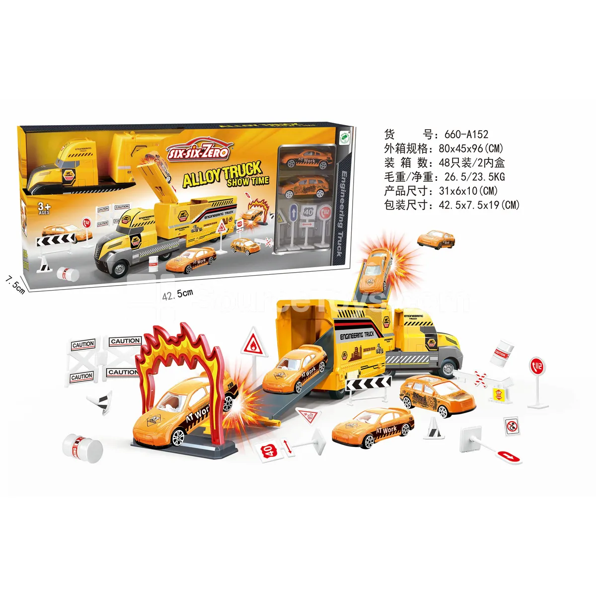 Alloy Engineering Truck Parking Set with Storage - Pretend Play Scene Building Blocks