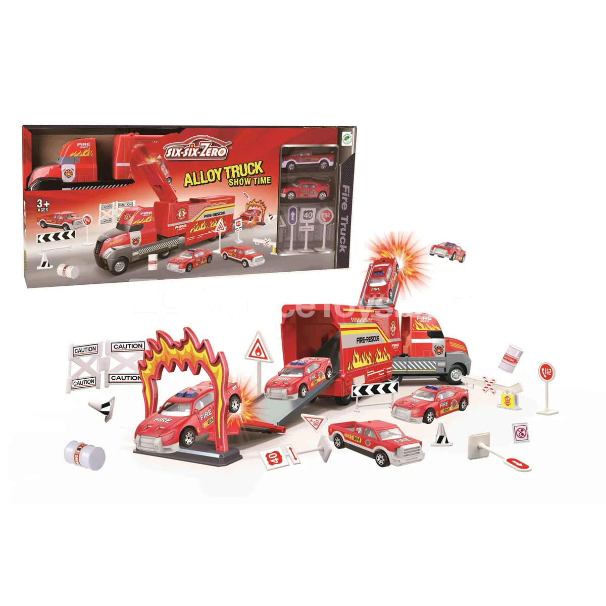 Alloy Fire Truck Inertia Toy Set with Parking Garage Storage