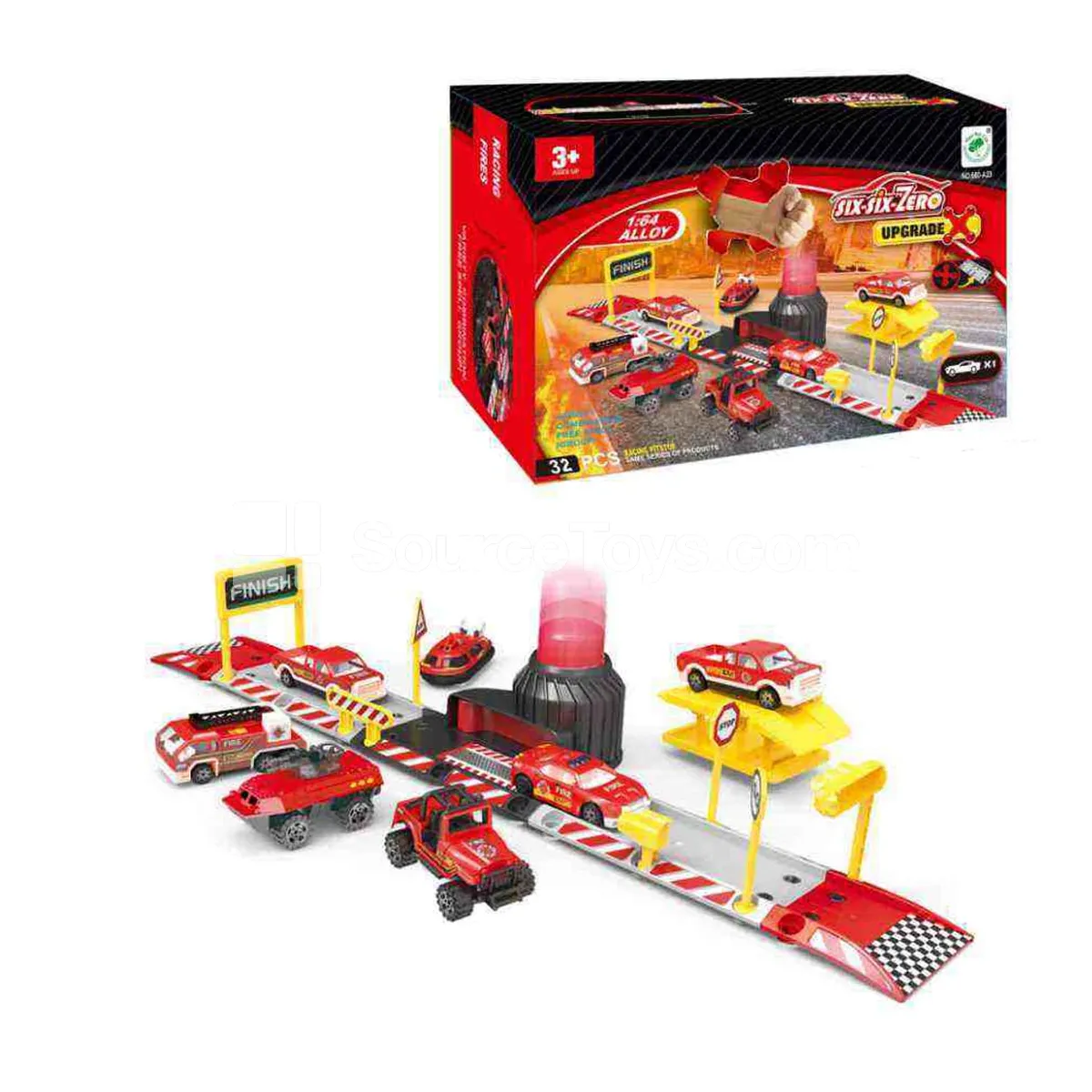 1-Button Launch Alloy Fire Rescue Track Car Set (1 Car) Pretend-Play Scene Storage Building Blocks