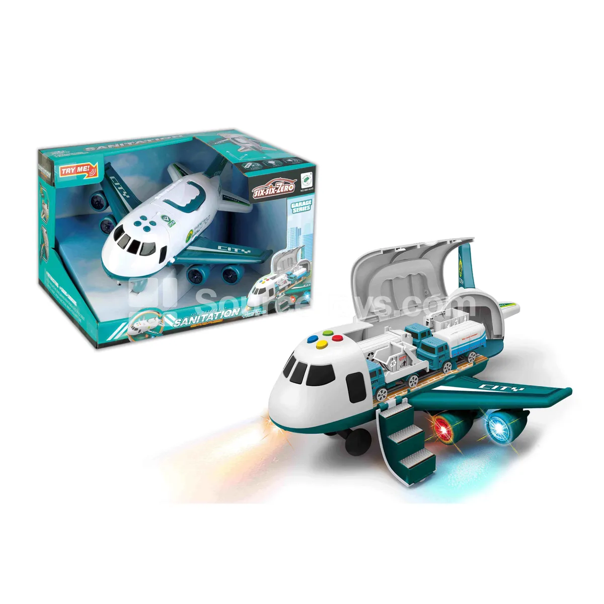 Light & Sound Inertia Deformable Sanitation Storage Airplane Pretend Play Set with Building Blocks Light & Sound Inertia Deformable Sanitation Storage Airplane Pretend Play Set with Building Blocks