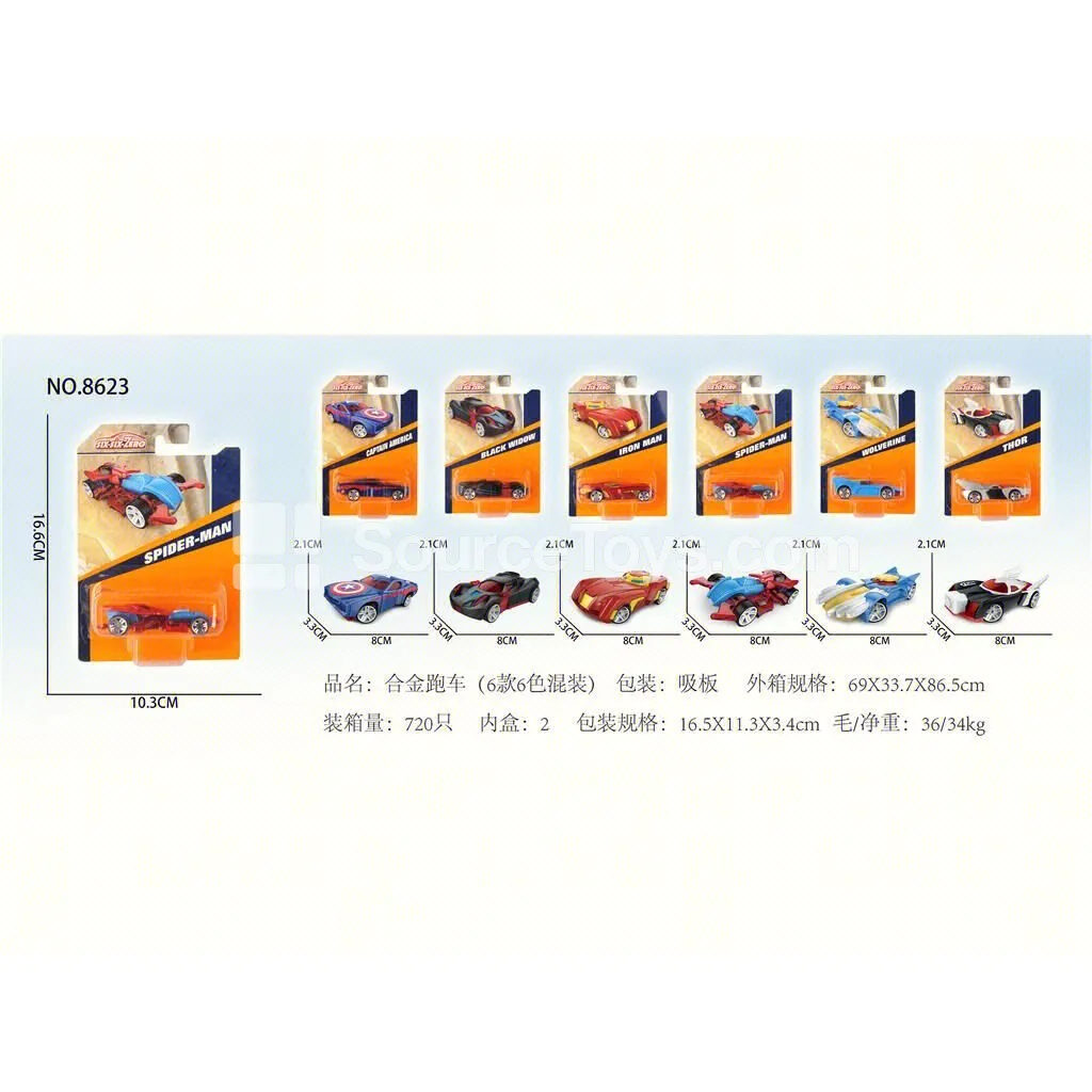 Alloy Sports Car 6 Styles 6 Colors Assorted